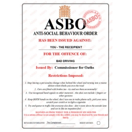 Bad Driving - Novelty ASBO Certificate