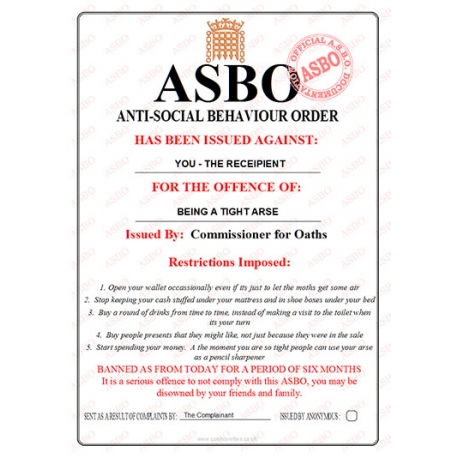 Tight Arse - Novelty ASBO Certificate