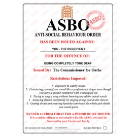 Tone Deaf - Novelty ASBO Certificate