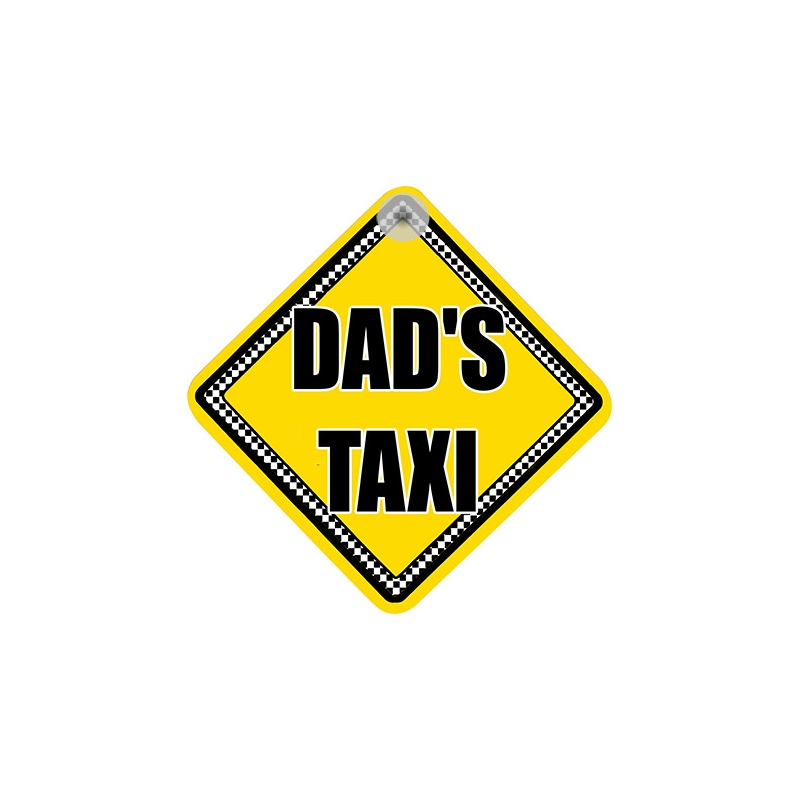 14cm x 14cm Suction Cup Car Window Sign in Bright Yellow and Black Dads Taxi Sign Novelty Dads Taxi Car Sign 