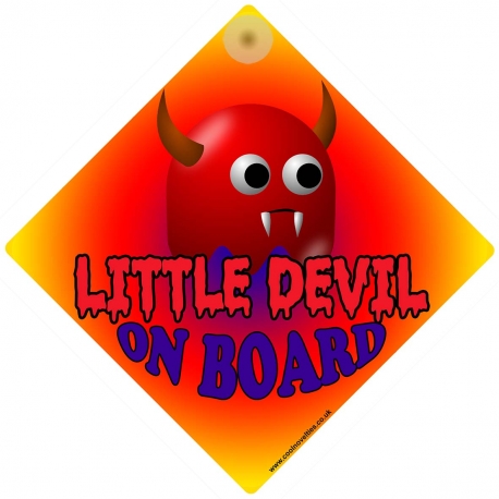 Little Devil on Board with Googly Eyes Novelty Car Window Sign